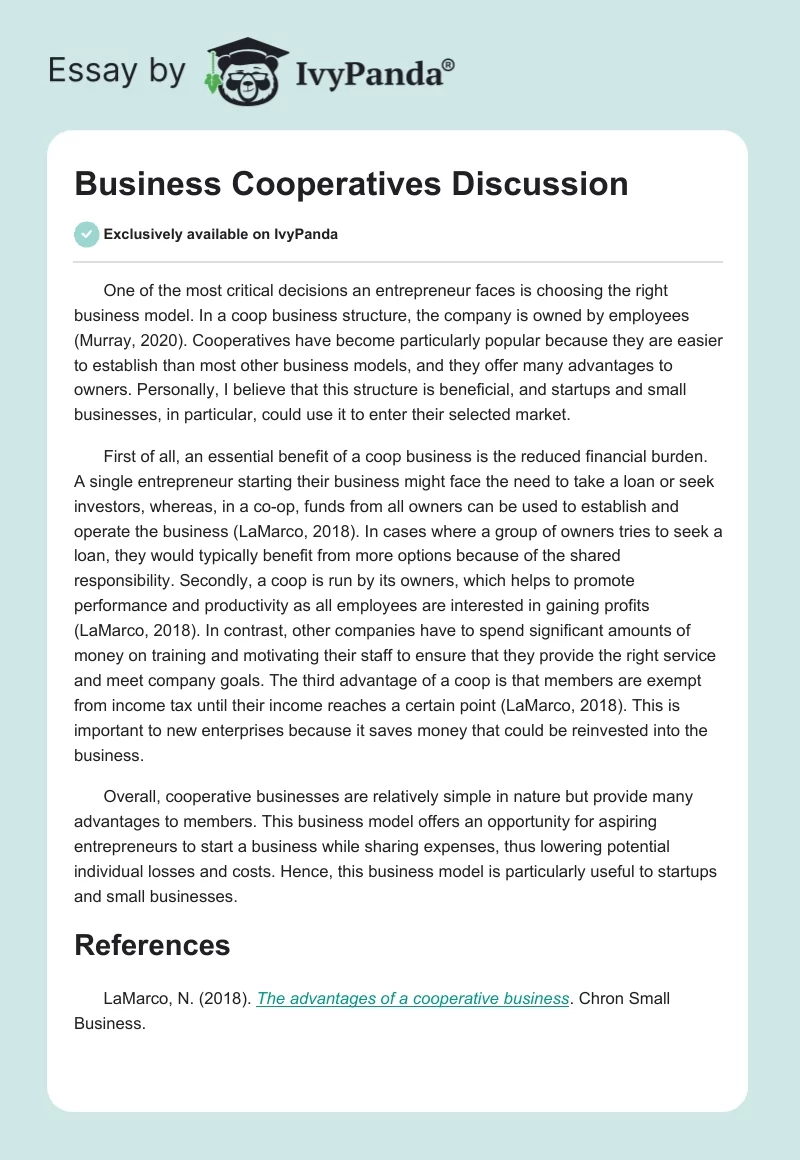 Business Cooperatives Discussion. Page 1