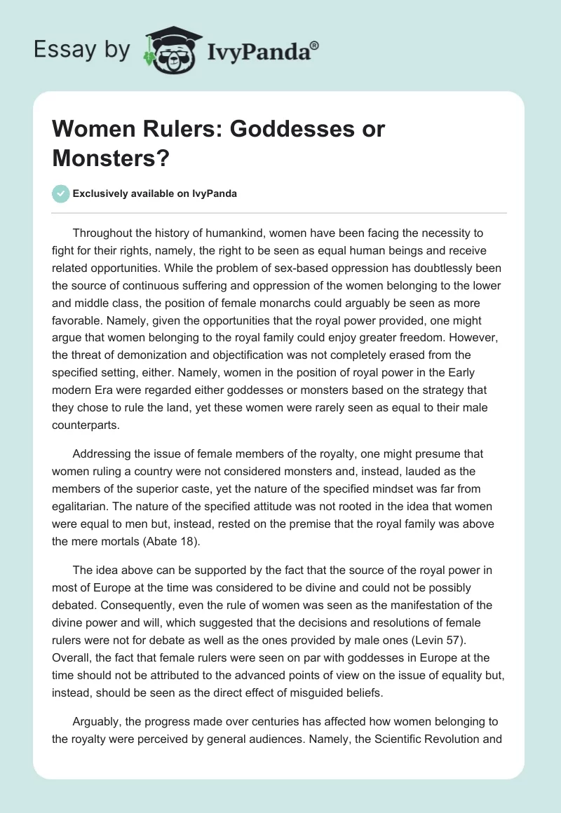 Women Rulers: Goddesses or Monsters?. Page 1