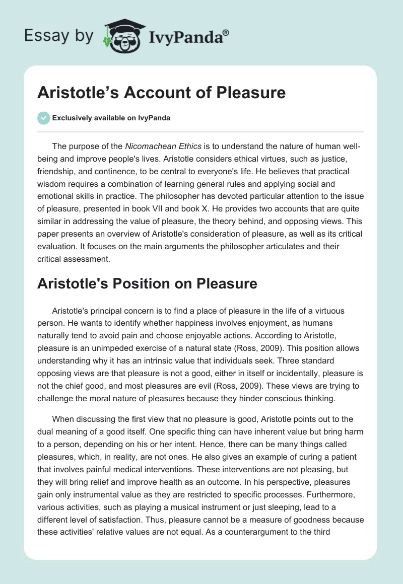 Aristotle’s Account of Pleasure. Page 1