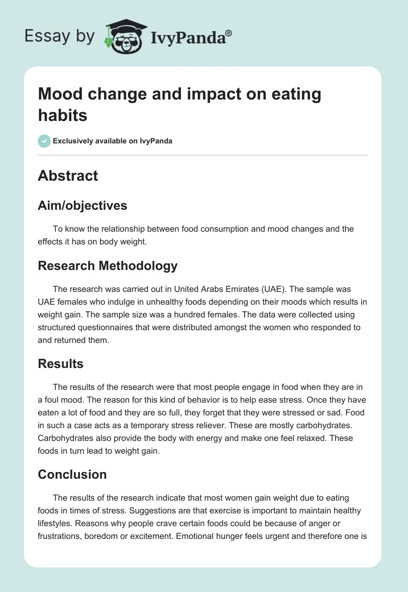 Mood change and impact on eating habits. Page 1
