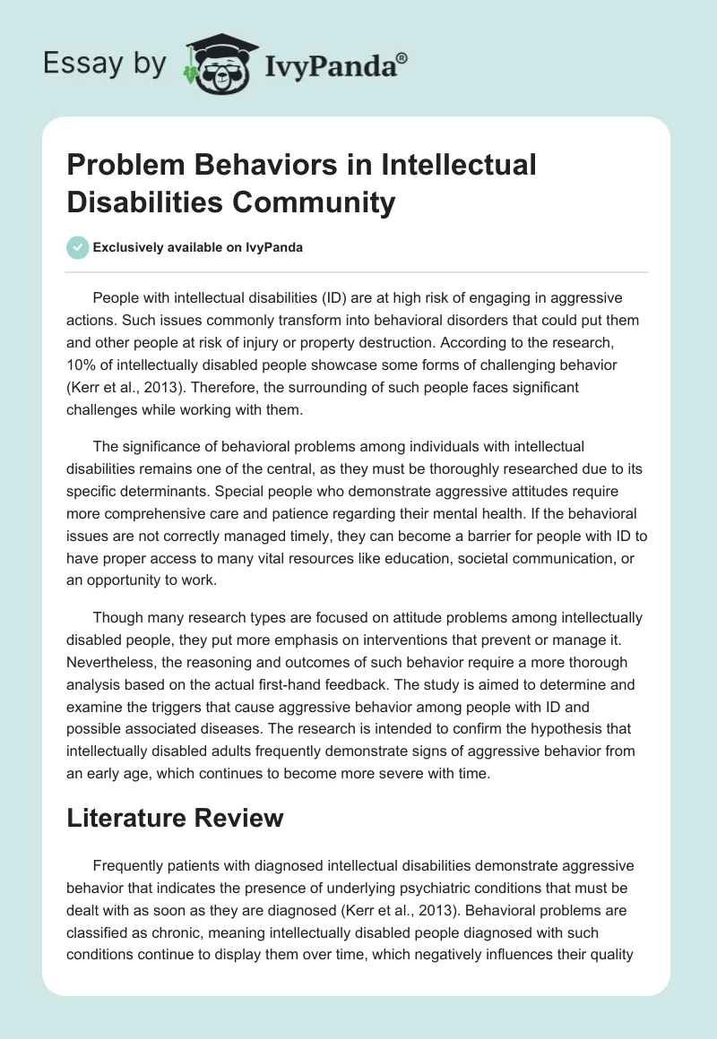 Problem Behaviors in Intellectual Disabilities Community. Page 1