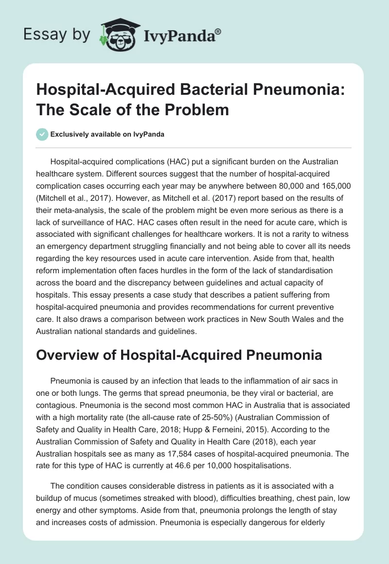 Hospital-Acquired Bacterial Pneumonia: The Scale of the Problem. Page 1
