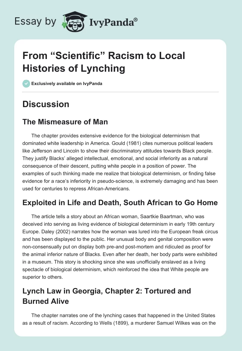 From “Scientific” Racism to Local Histories of Lynching. Page 1
