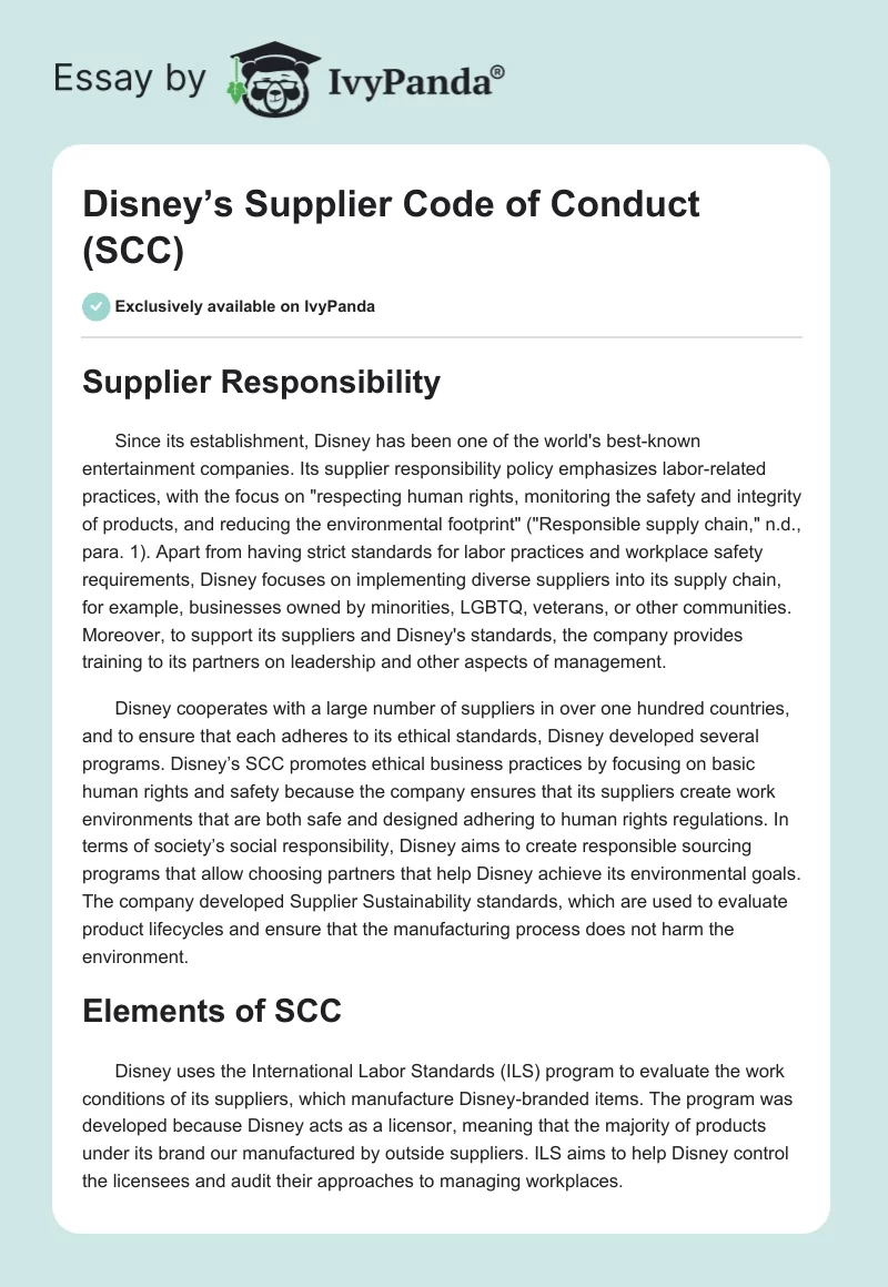 Disney’s Supplier Code of Conduct (SCC). Page 1