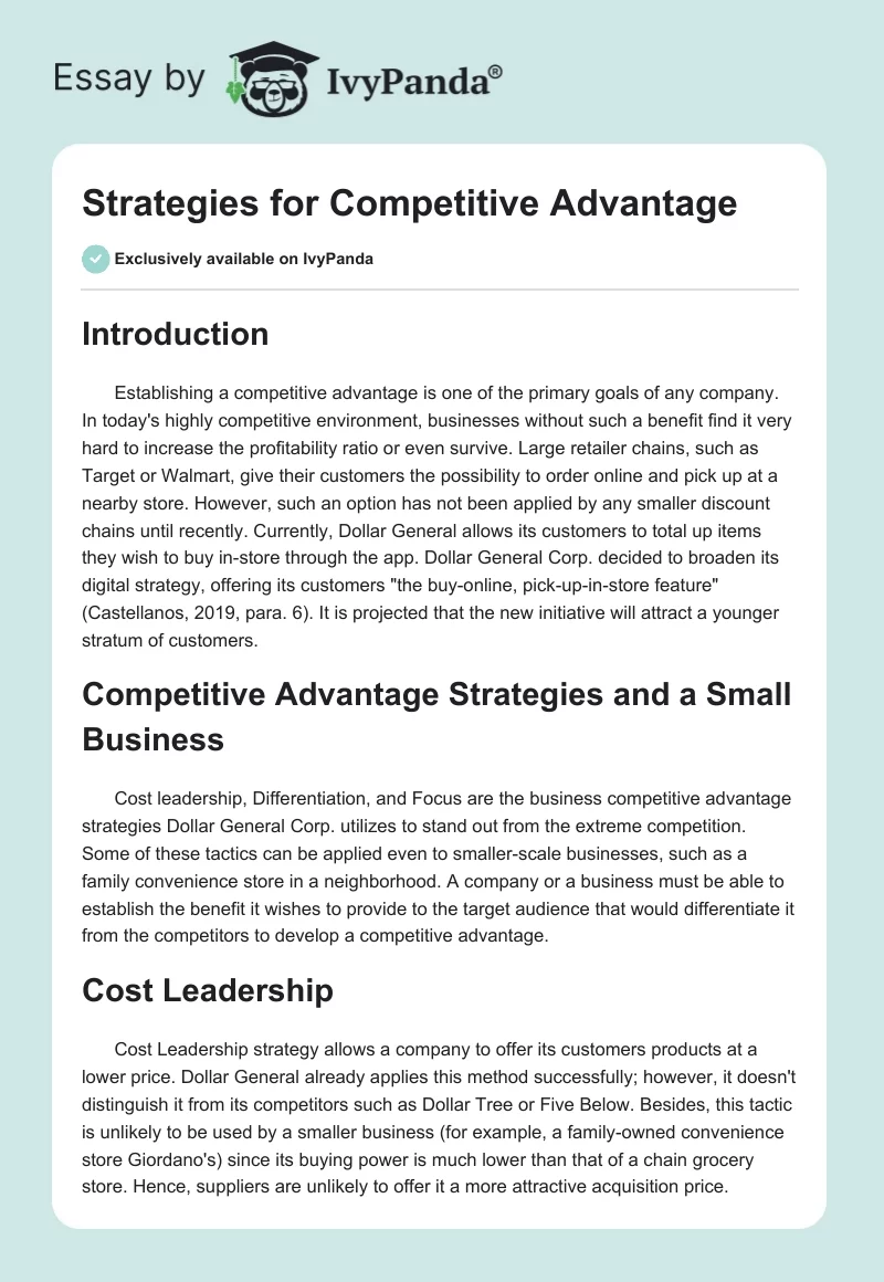 Strategies for Competitive Advantage. Page 1