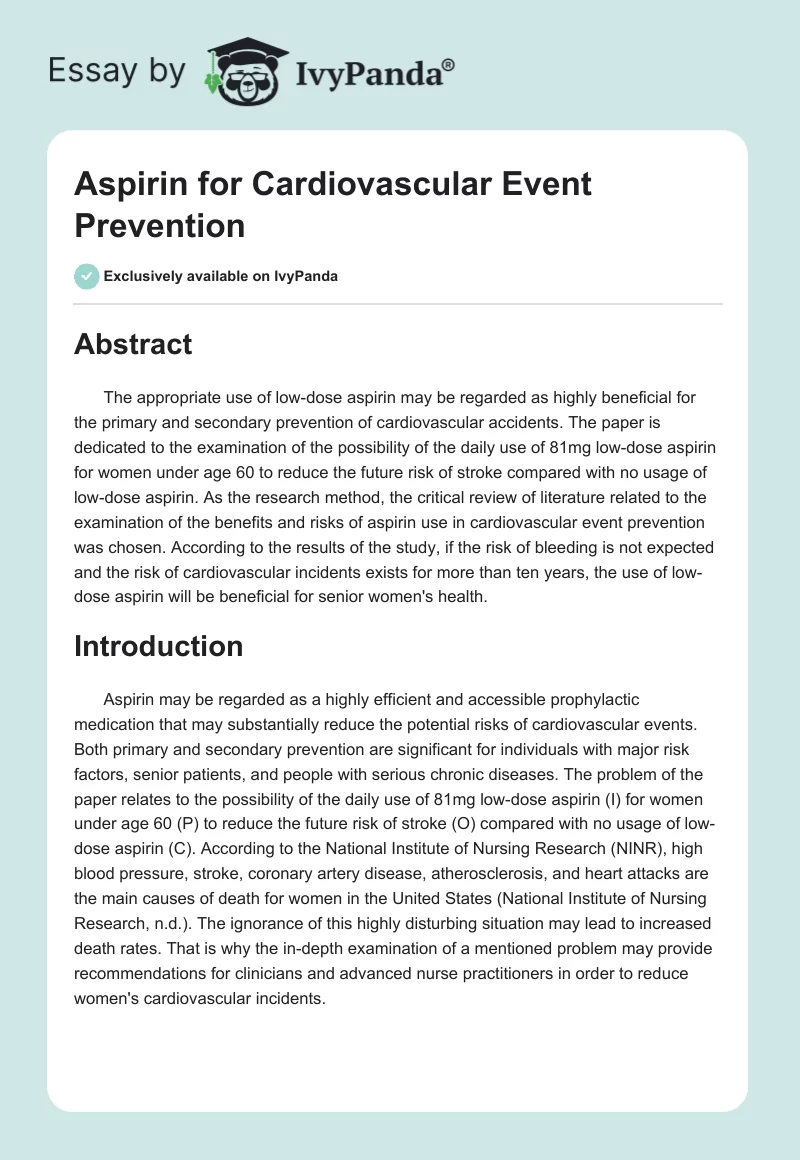 Aspirin for Cardiovascular Event Prevention. Page 1