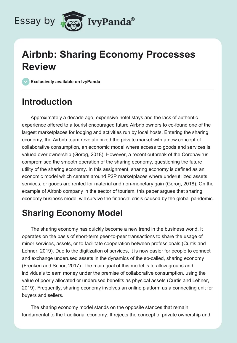 Airbnb: Sharing Economy Processes Review. Page 1