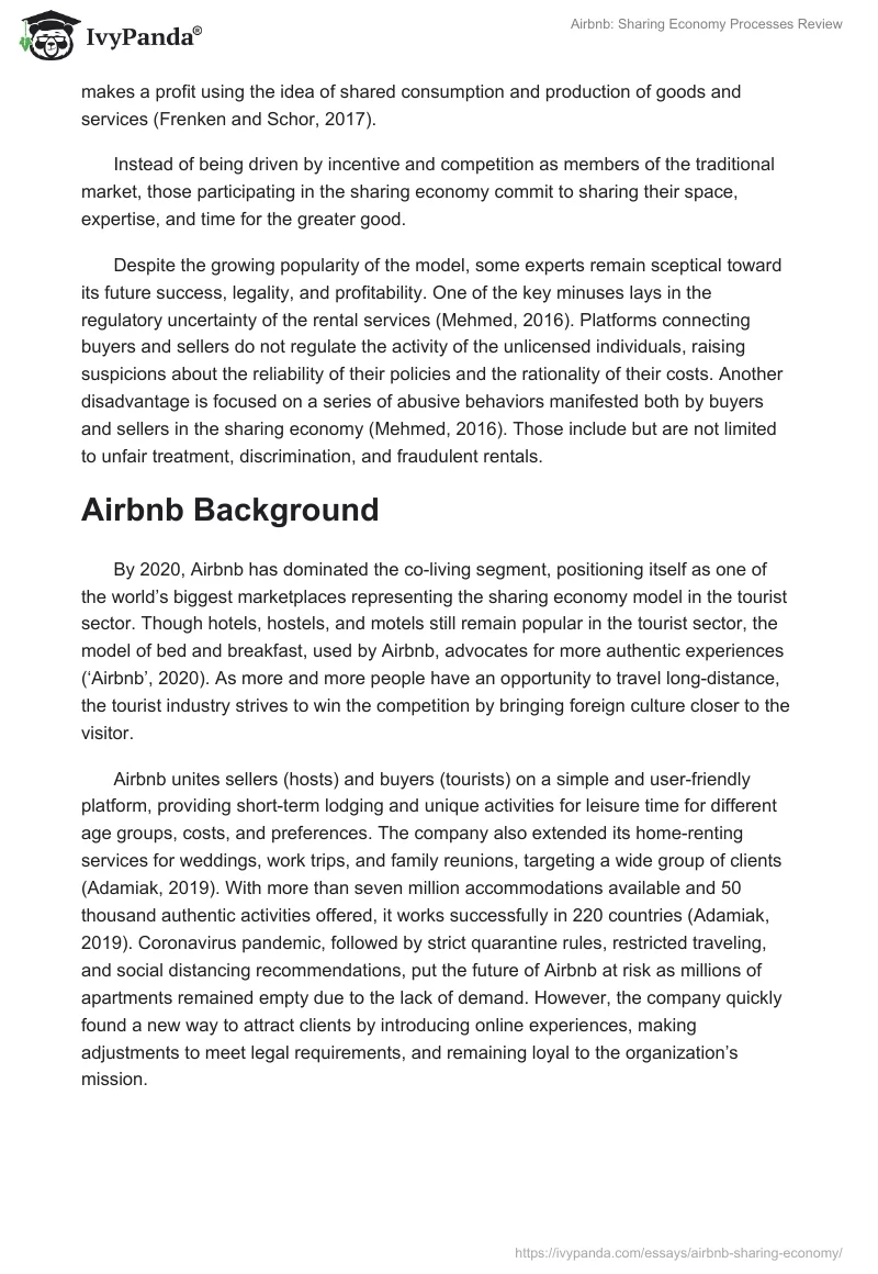 Airbnb: Sharing Economy Processes Review. Page 2