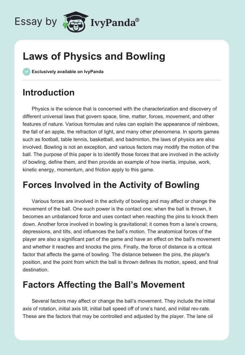 Laws of Physics and Bowling. Page 1