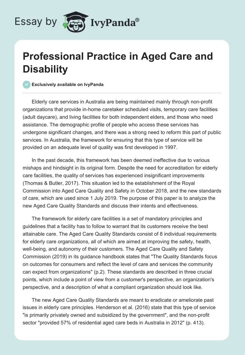 Professional Practice in Aged Care and Disability. Page 1