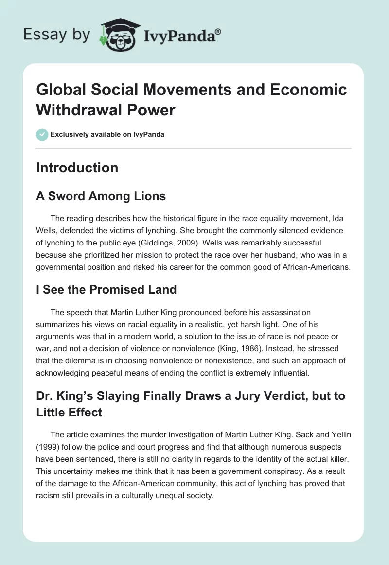 Global Social Movements and Economic Withdrawal Power. Page 1