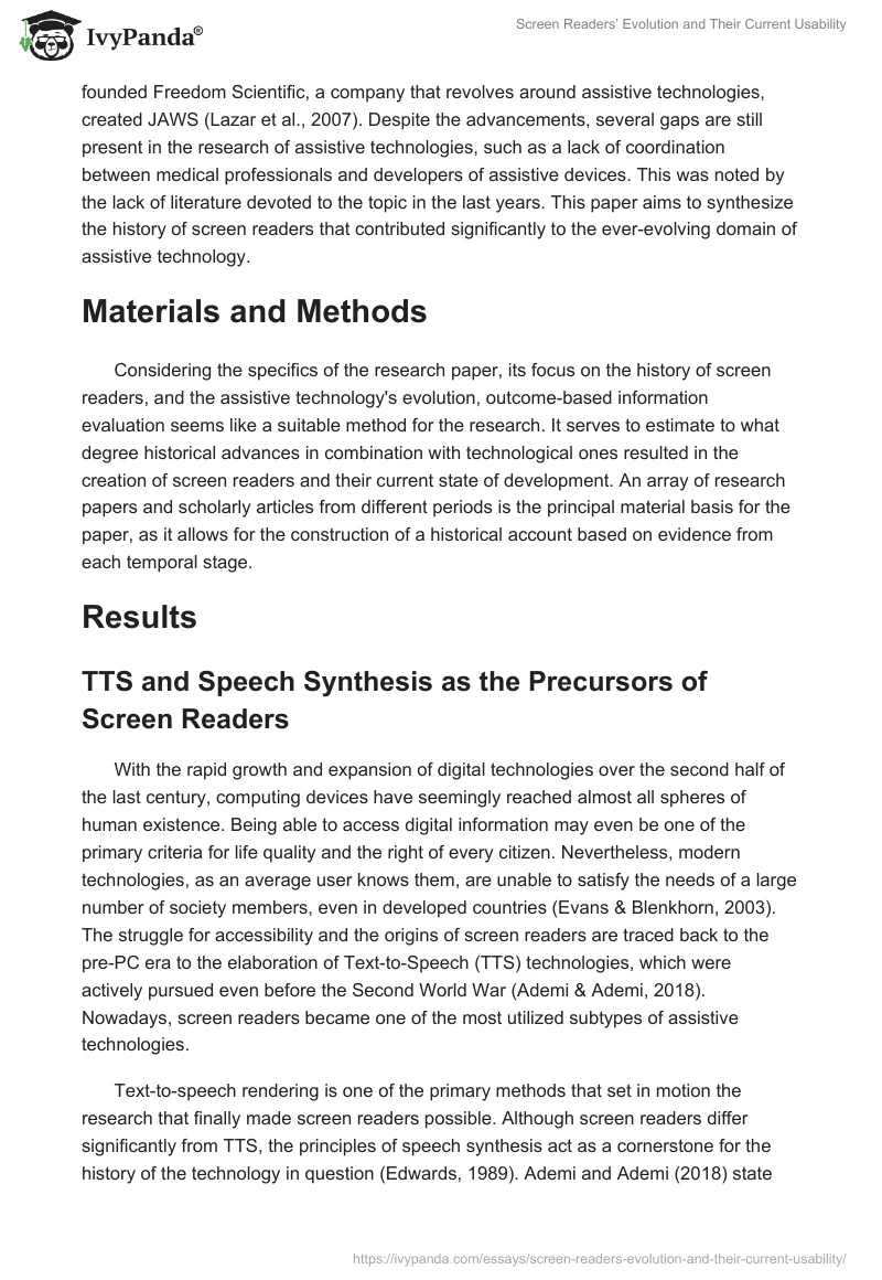 Screen Readers’ Evolution and Their Current Usability. Page 2