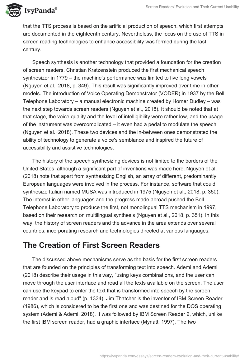 Screen Readers’ Evolution and Their Current Usability. Page 3
