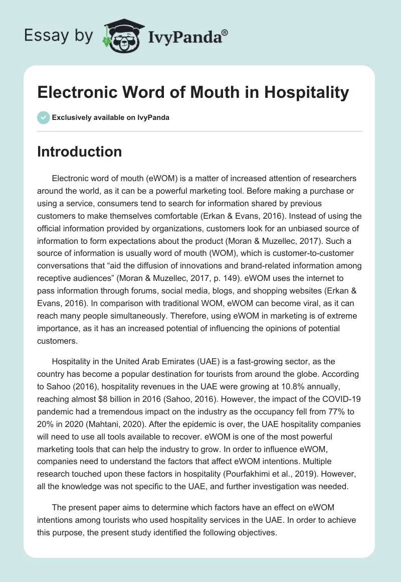 Electronic Word of Mouth in Hospitality. Page 1