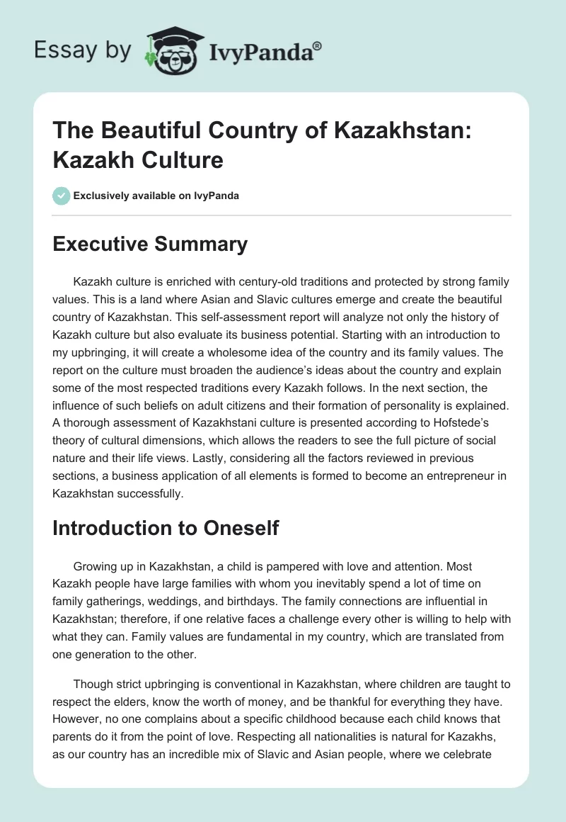The Beautiful Country of Kazakhstan: Kazakh Culture. Page 1
