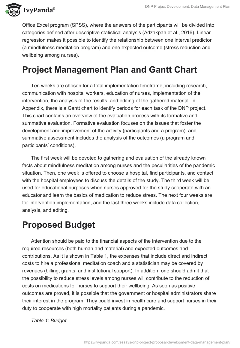 DNP Project Development: Data Management Plan. Page 2