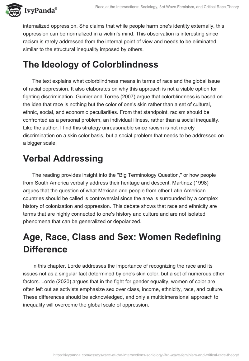 Race at the Intersections: Sociology, 3rd Wave Feminism, and Critical Race Theory. Page 2