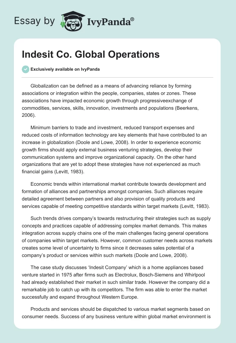 Indesit Co. Global Operations. Page 1