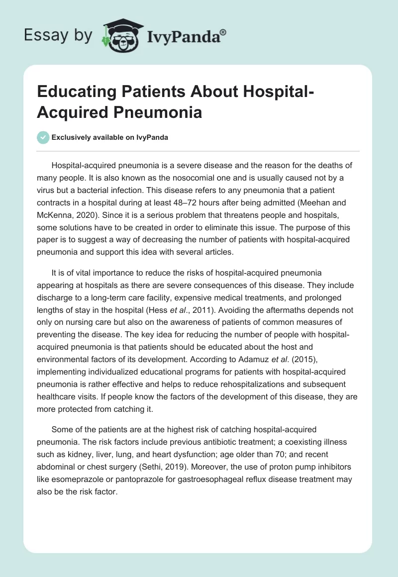Reducing Hospital-Acquired Pneumonia: Strategies and Risk Factors. Page 1