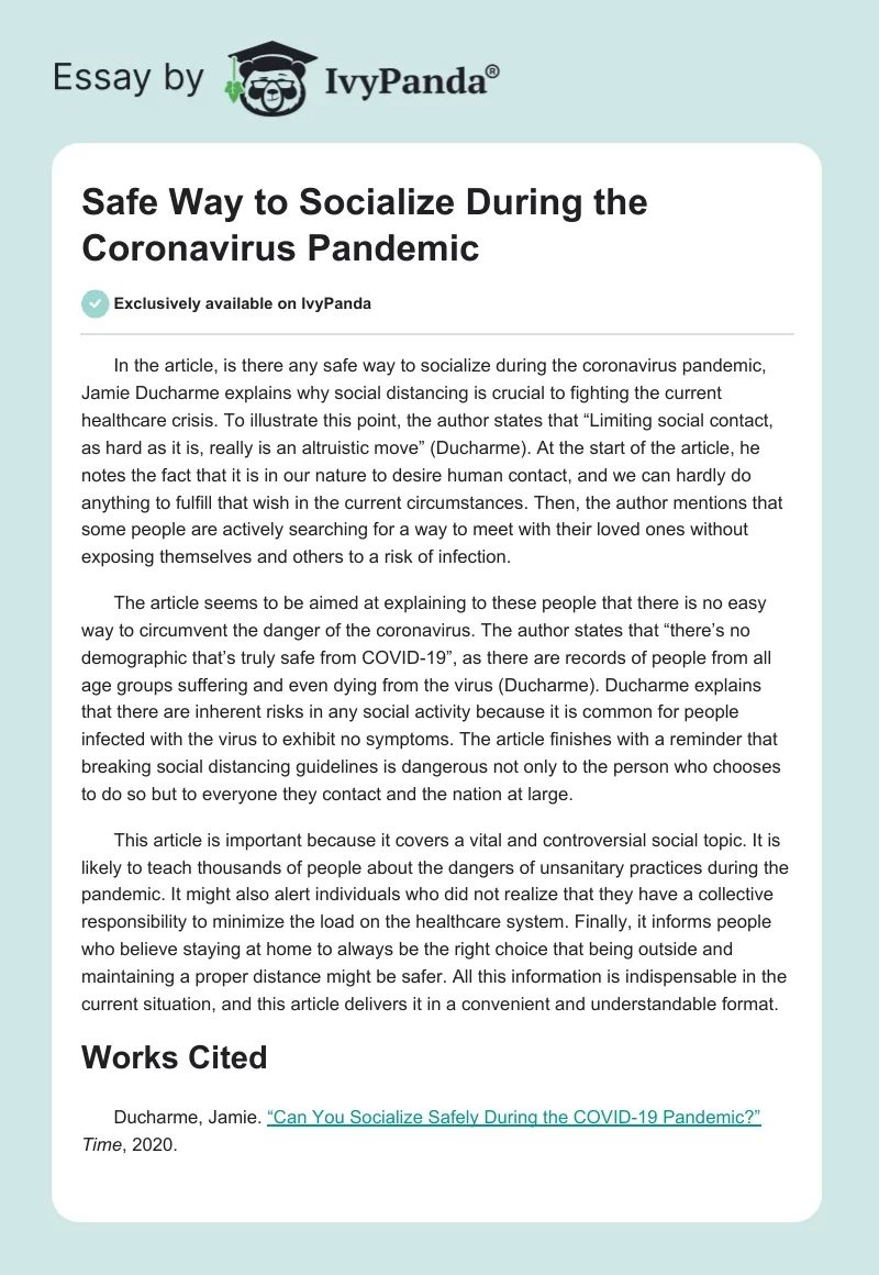 Safe Way to Socialize During the Coronavirus Pandemic. Page 1