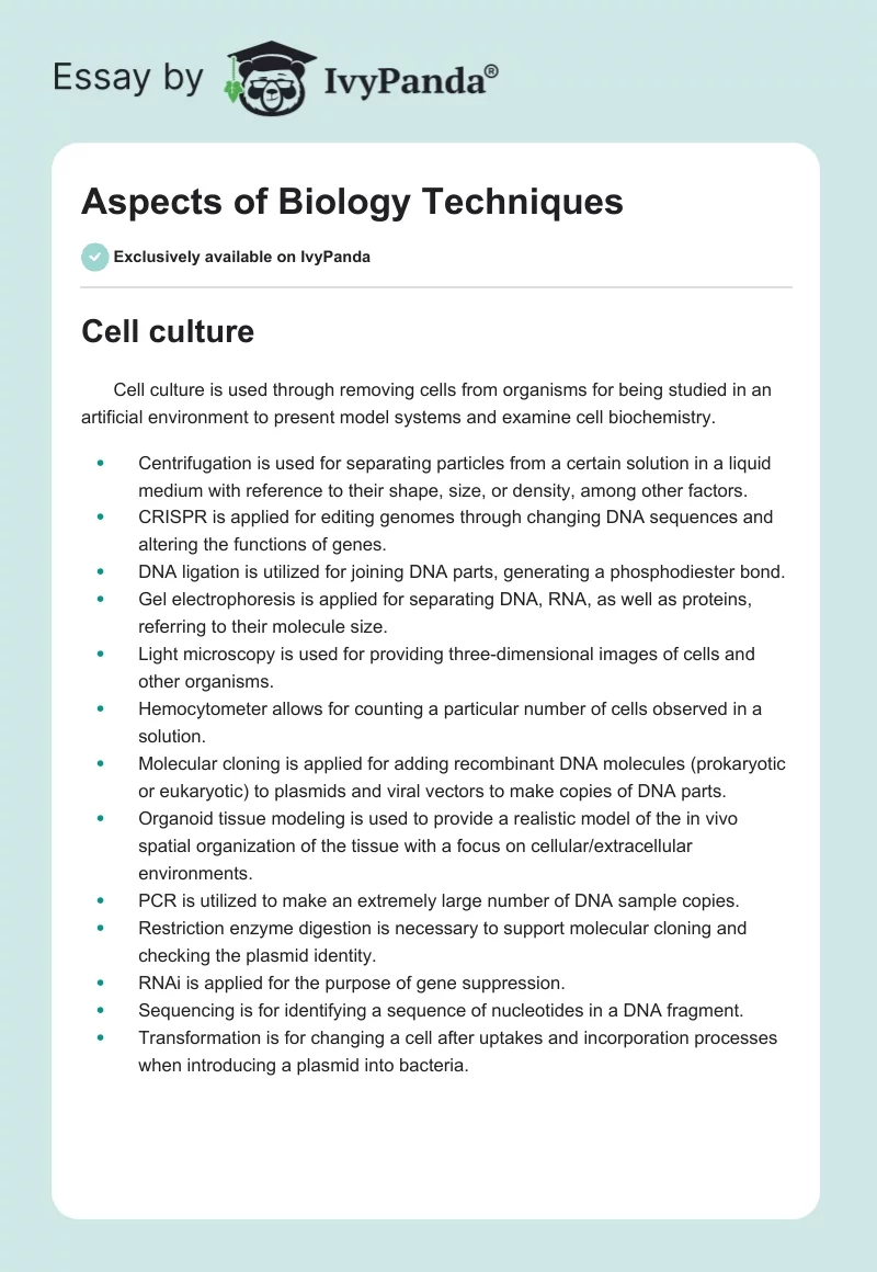 Aspects of Biology Techniques. Page 1