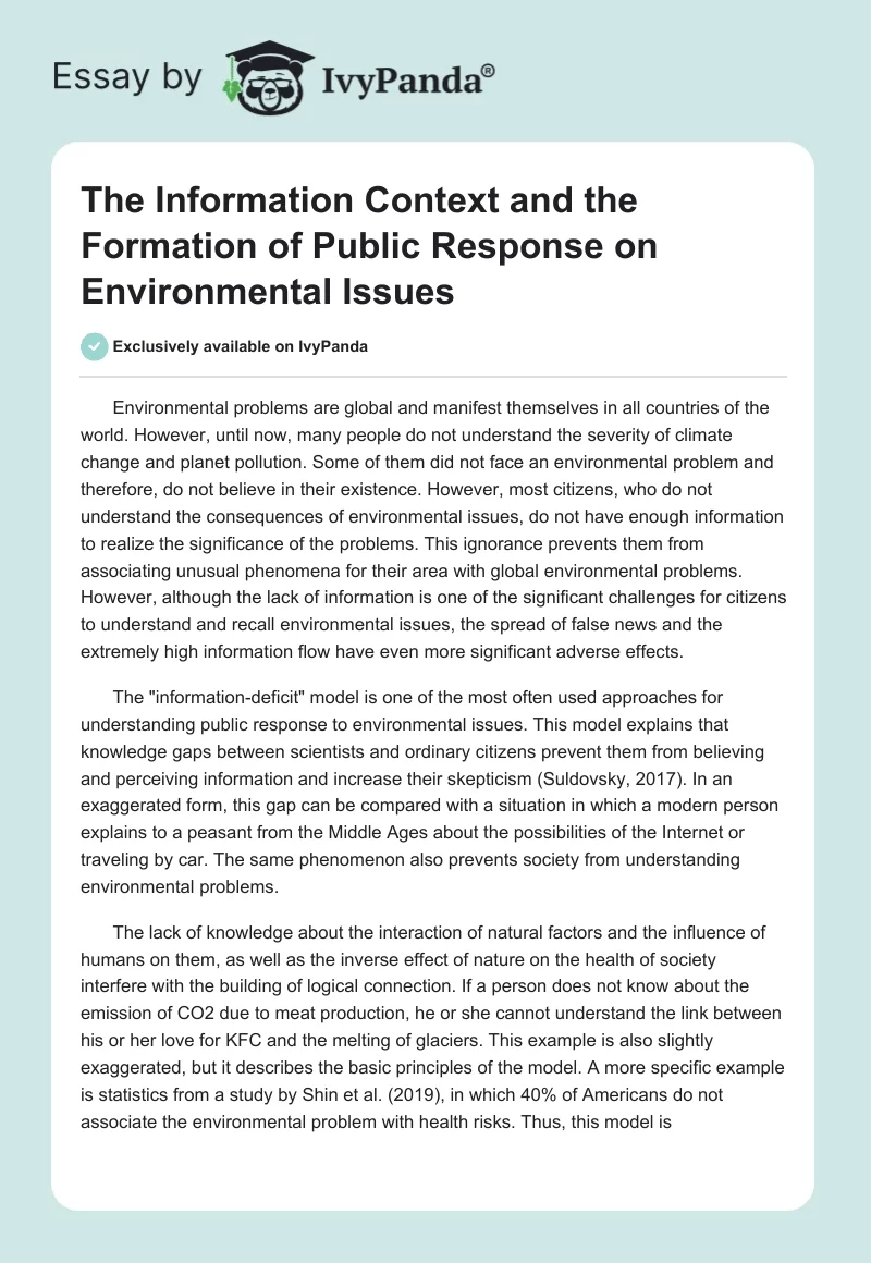 The Information Context and the Formation of Public Response on Environmental Issues. Page 1