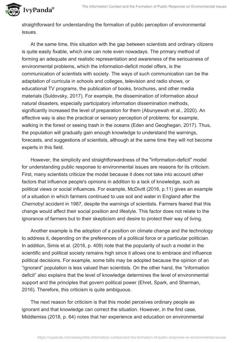 The Information Context and the Formation of Public Response on Environmental Issues. Page 2