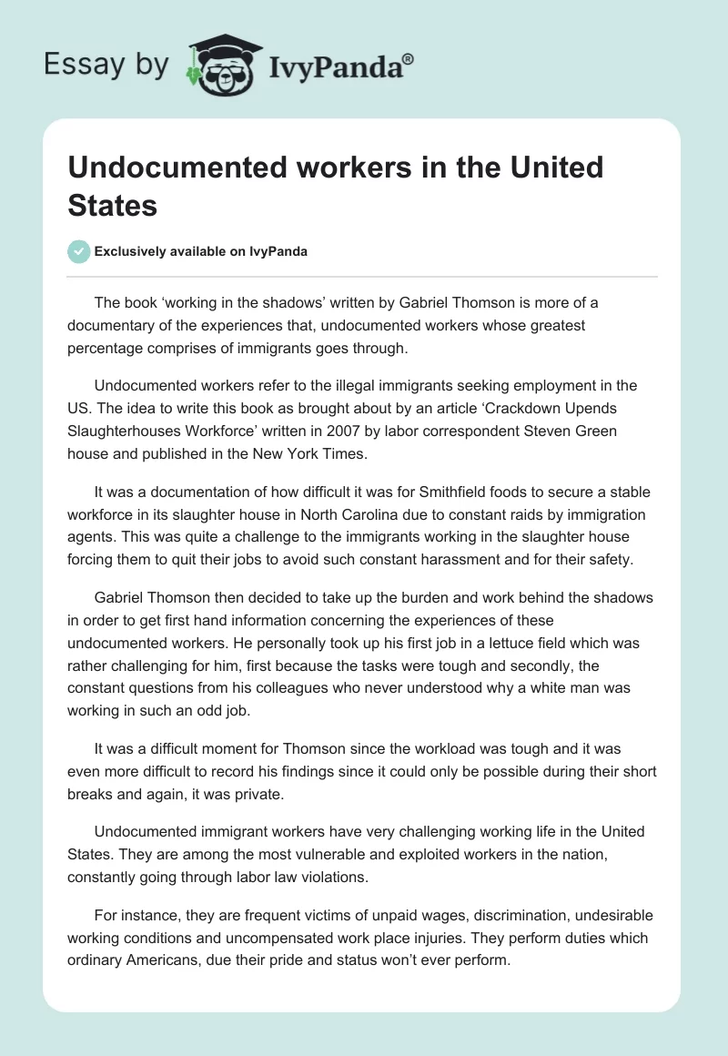 Undocumented workers in the United States. Page 1
