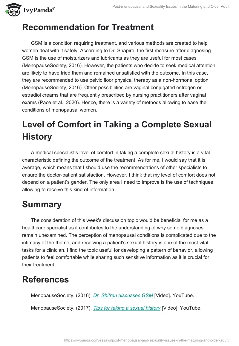 Post-menopausal and Sexuality Issues in the Maturing and Older Adult. Page 2