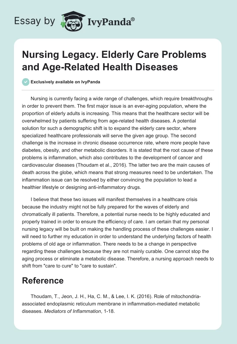 Nursing Legacy. Elderly Care Problems and Age-Related Health Diseases. Page 1