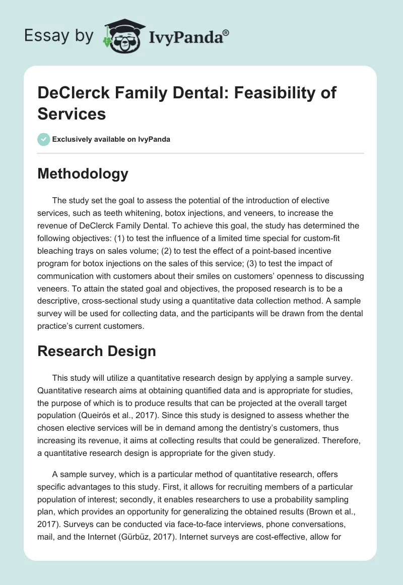 DeClerck Family Dental: Feasibility of Services. Page 1