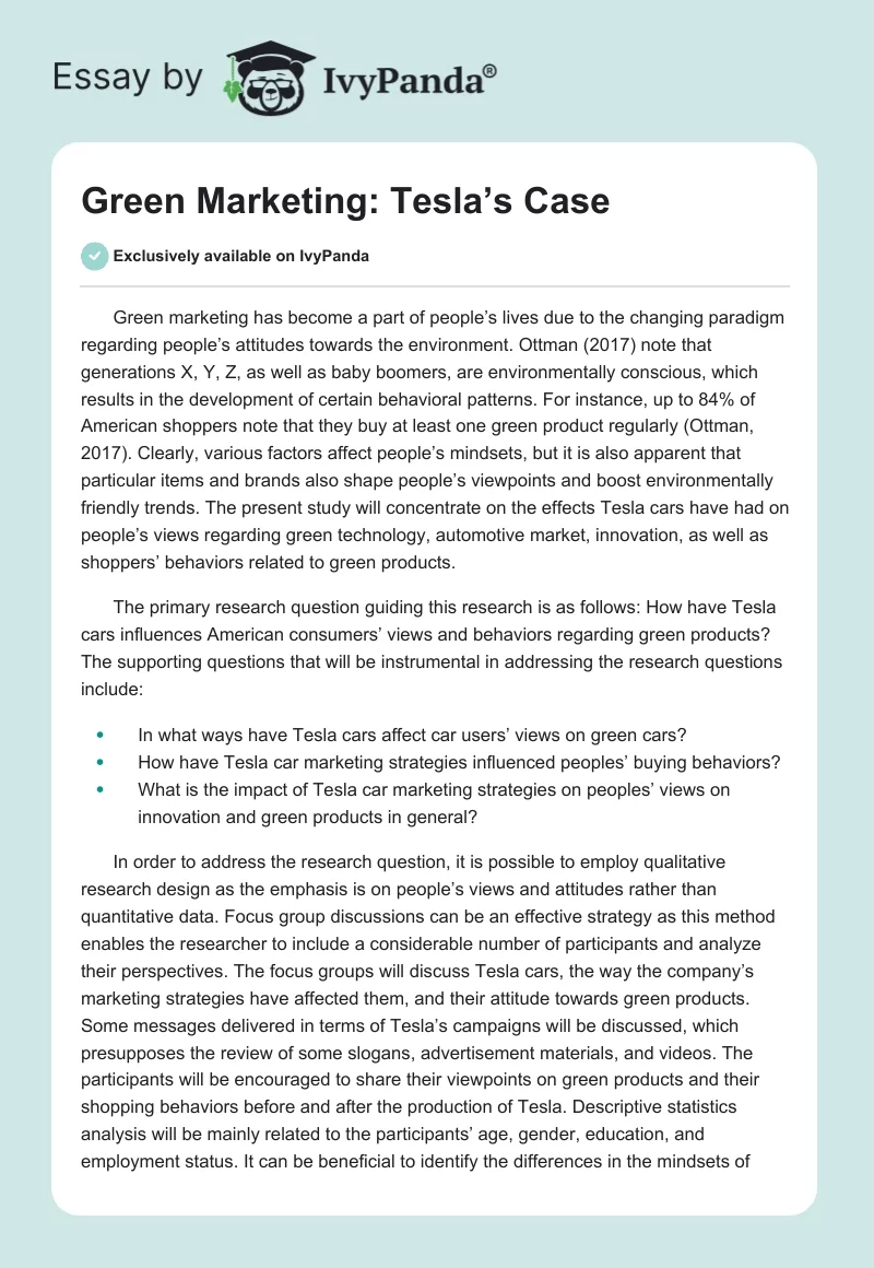 Green Marketing: Tesla’s Case. Page 1
