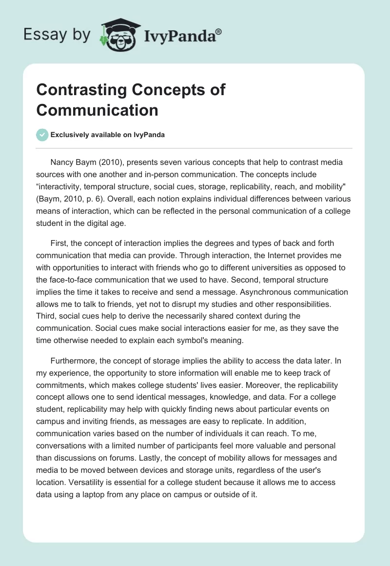 Contrasting Concepts of Communication. Page 1