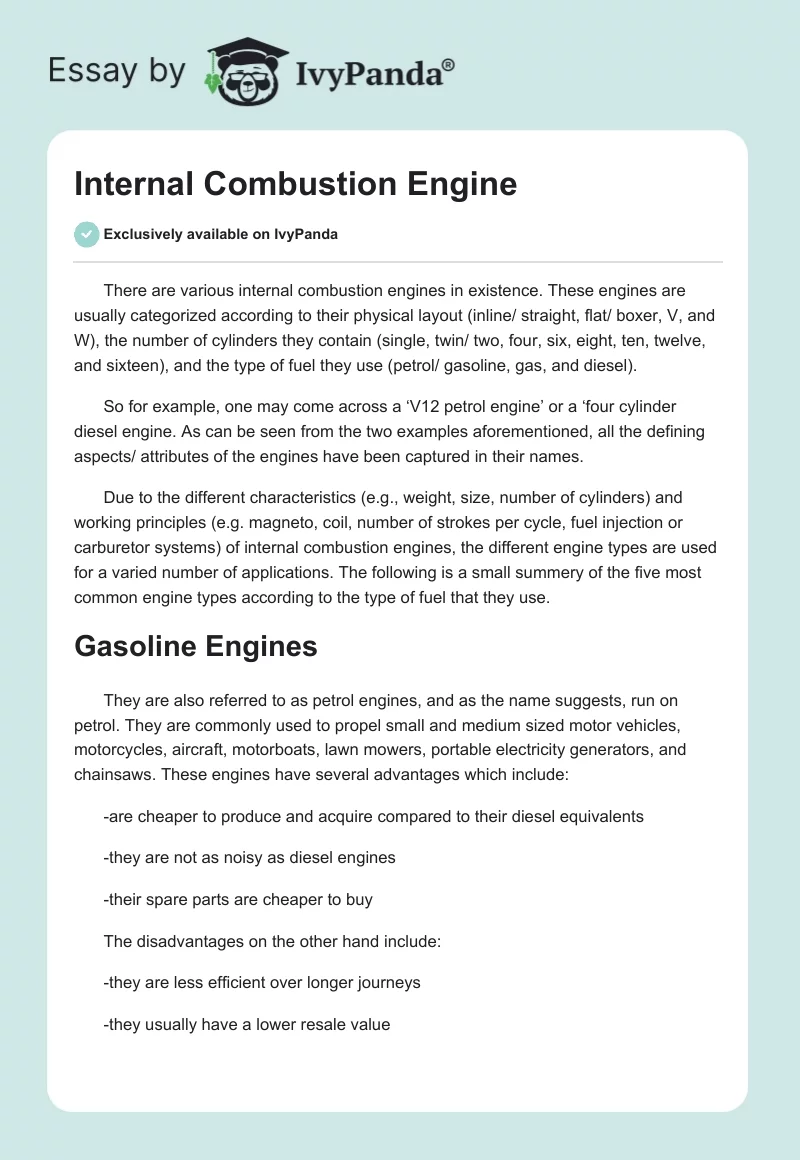 Internal Combustion Engine. Page 1