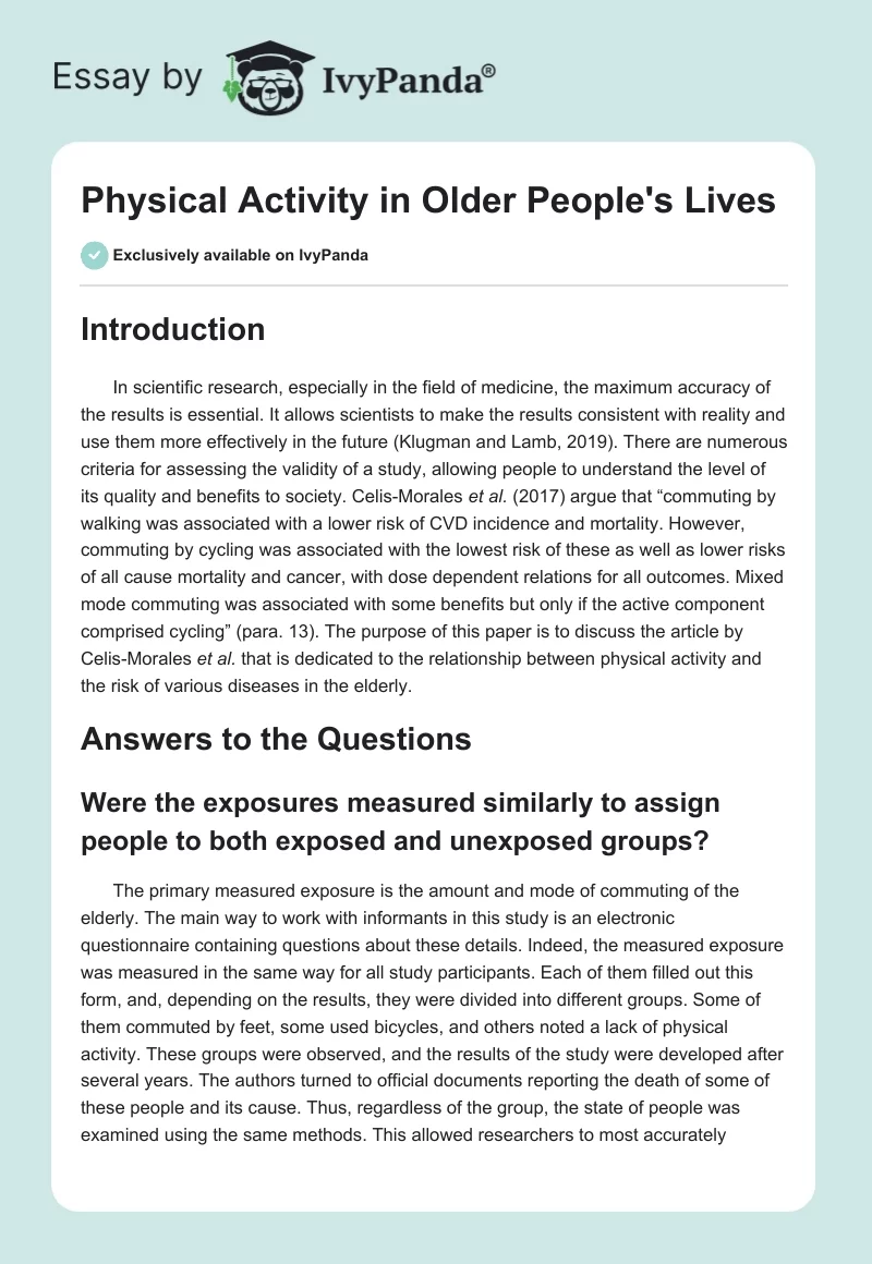 Physical Activity in Older People's Lives. Page 1