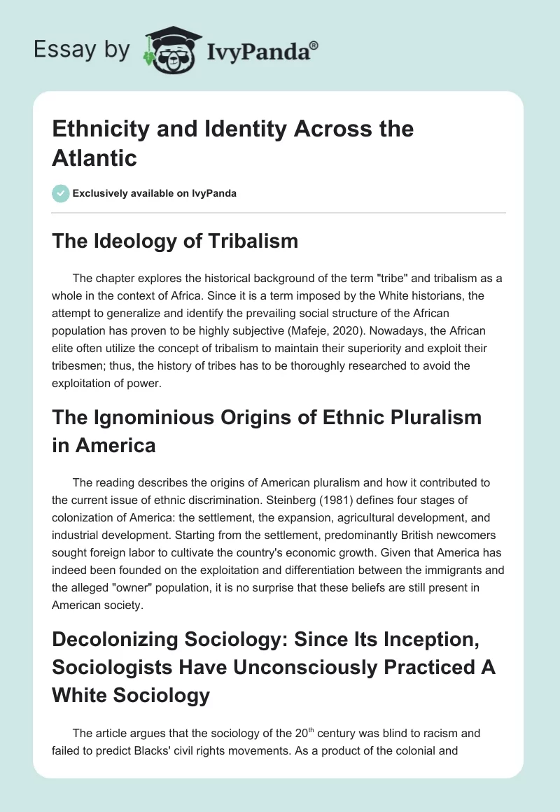 Ethnicity and Identity Across the Atlantic. Page 1