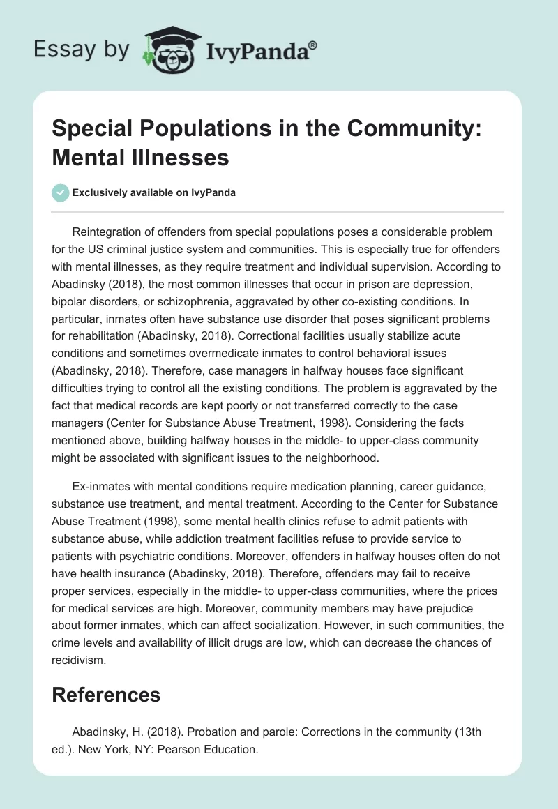 Special Populations in the Community: Mental Illnesses. Page 1