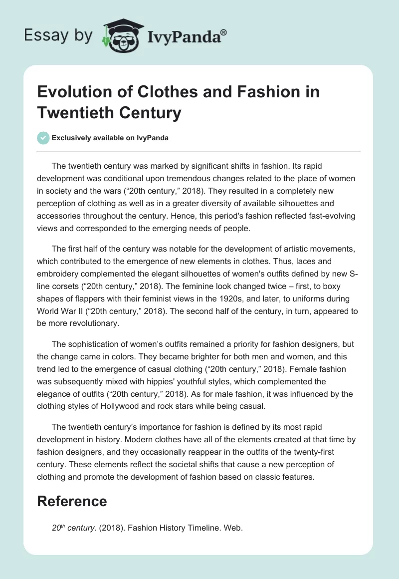 Evolution of Clothes and Fashion in Twentieth Century. Page 1