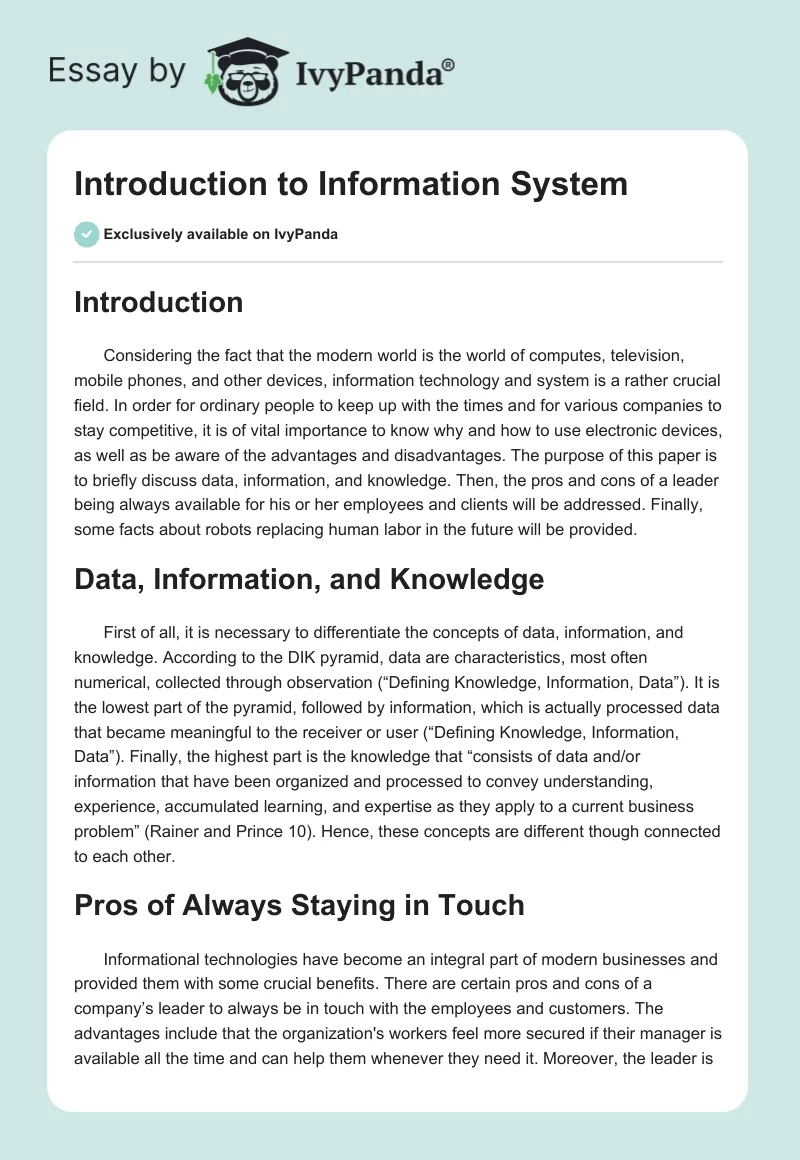 Introduction to Information System. Page 1