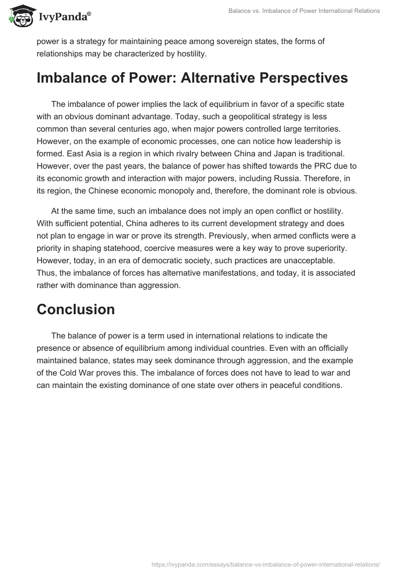 Balance vs. Imbalance of Power International Relations. Page 2
