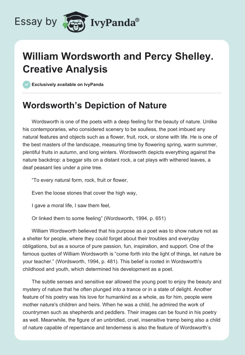 William Wordsworth and Percy Shelley. Creative Analysis. Page 1