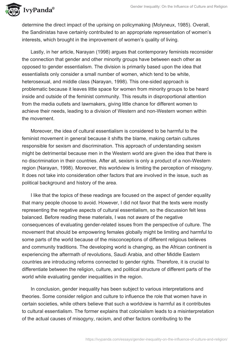 Gender Inequality: On the Influence of Culture and Religion. Page 2