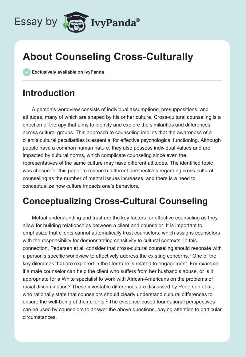 About Counseling Cross-Culturally. Page 1