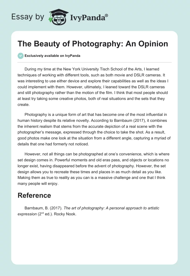 The Beauty of Photography: An Opinion. Page 1