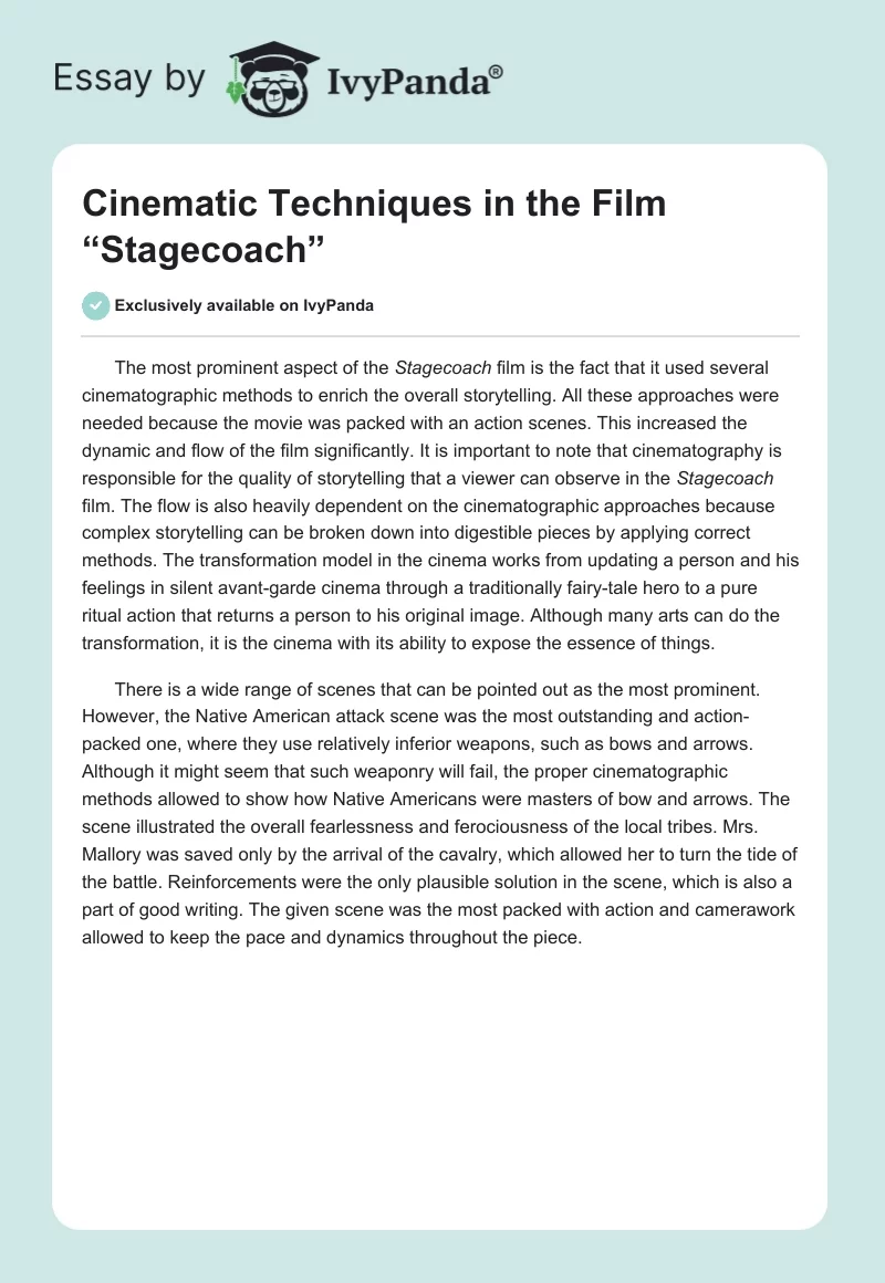 Cinematic Techniques in the Film “Stagecoach”. Page 1