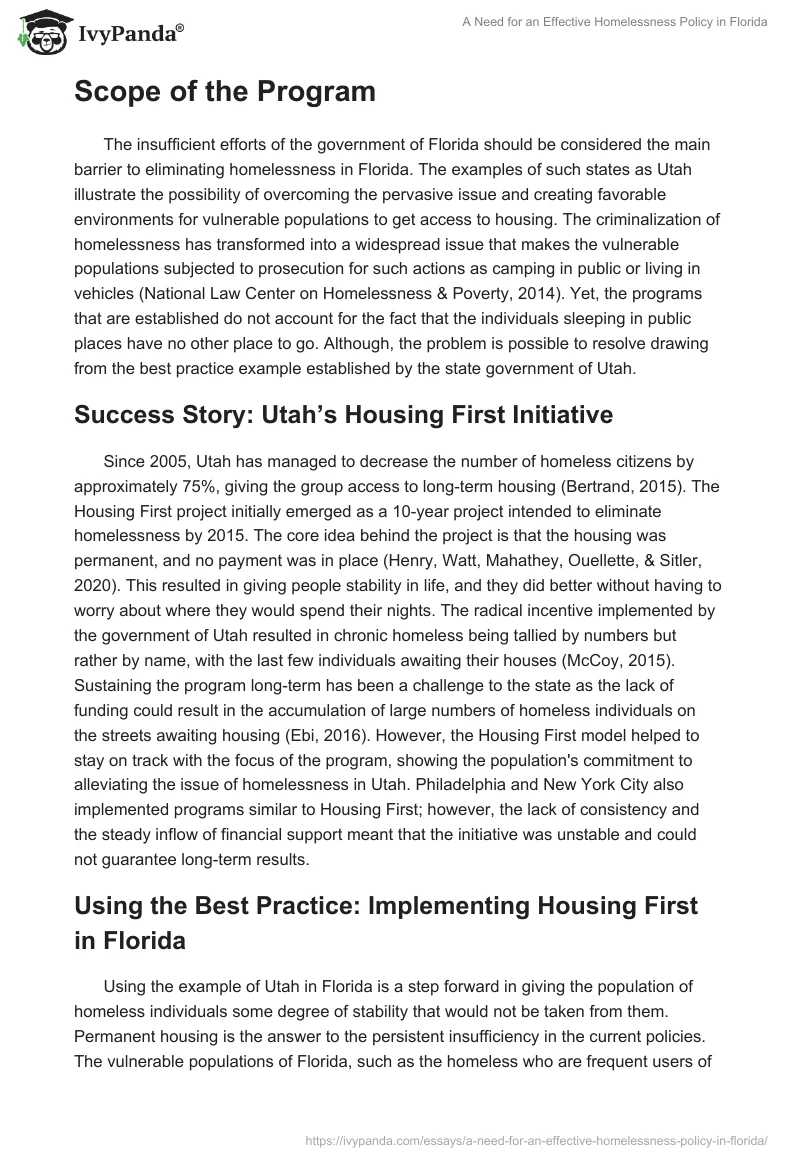 A Need for an Effective Homelessness Policy in Florida. Page 2