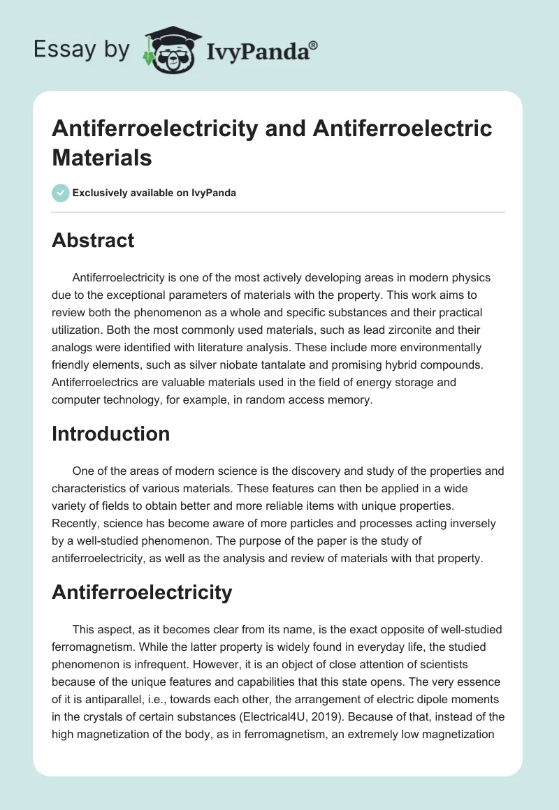 Antiferroelectricity and Antiferroelectric Materials. Page 1