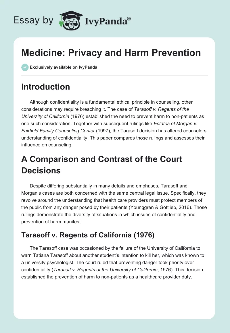 Medicine: Privacy and Harm Prevention. Page 1