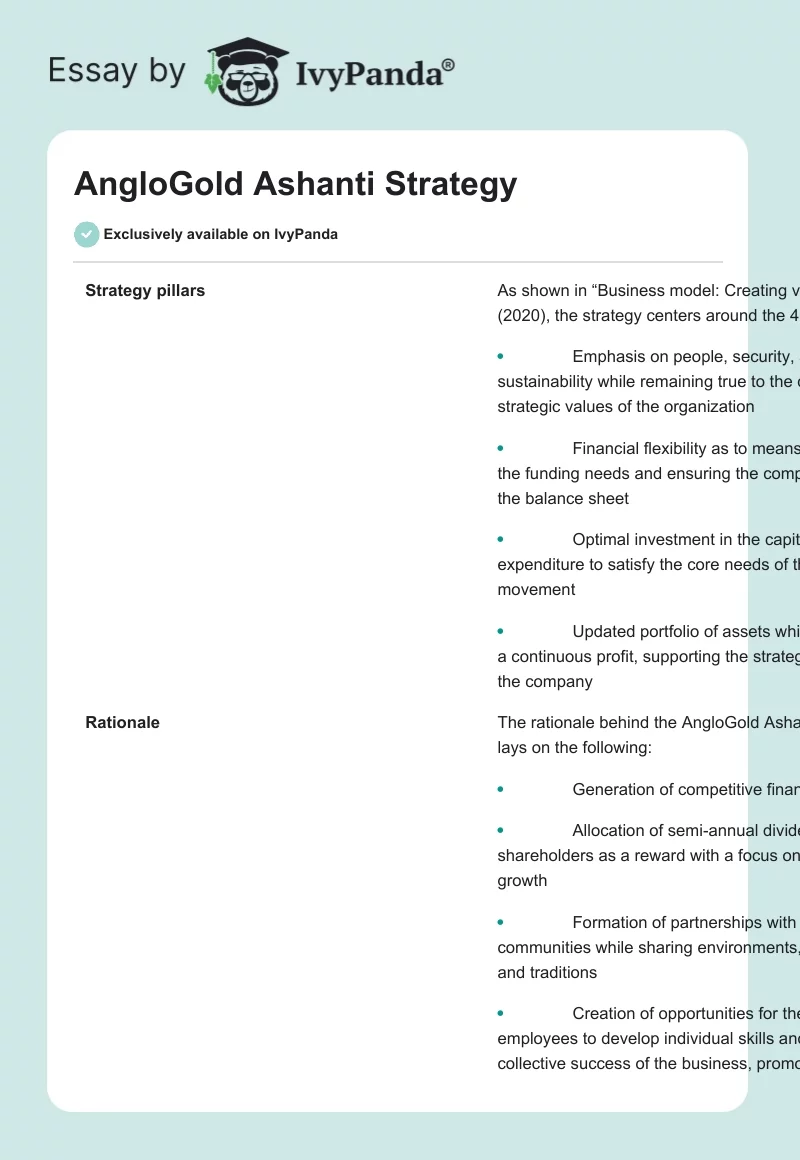 AngloGold Ashanti Strategy. Page 1