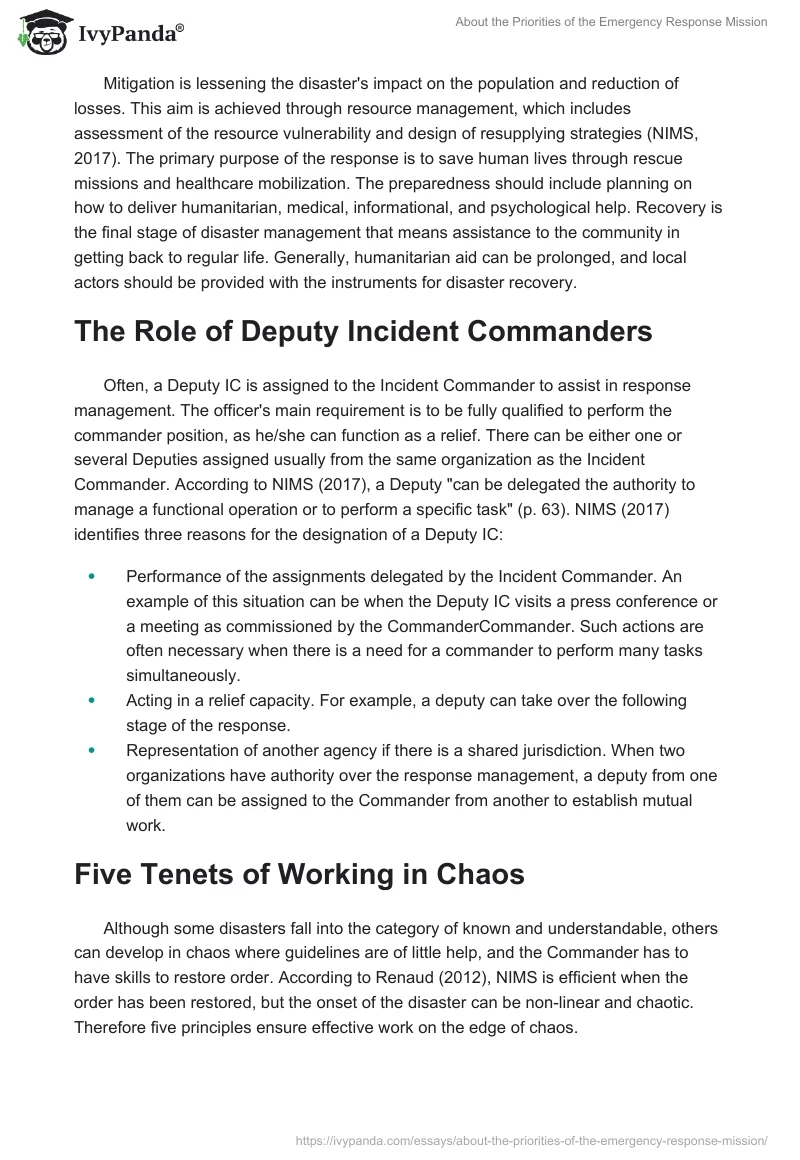 About the Priorities of the Emergency Response Mission. Page 3